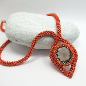 Hand Woven Smoky Quartz Orange necklace